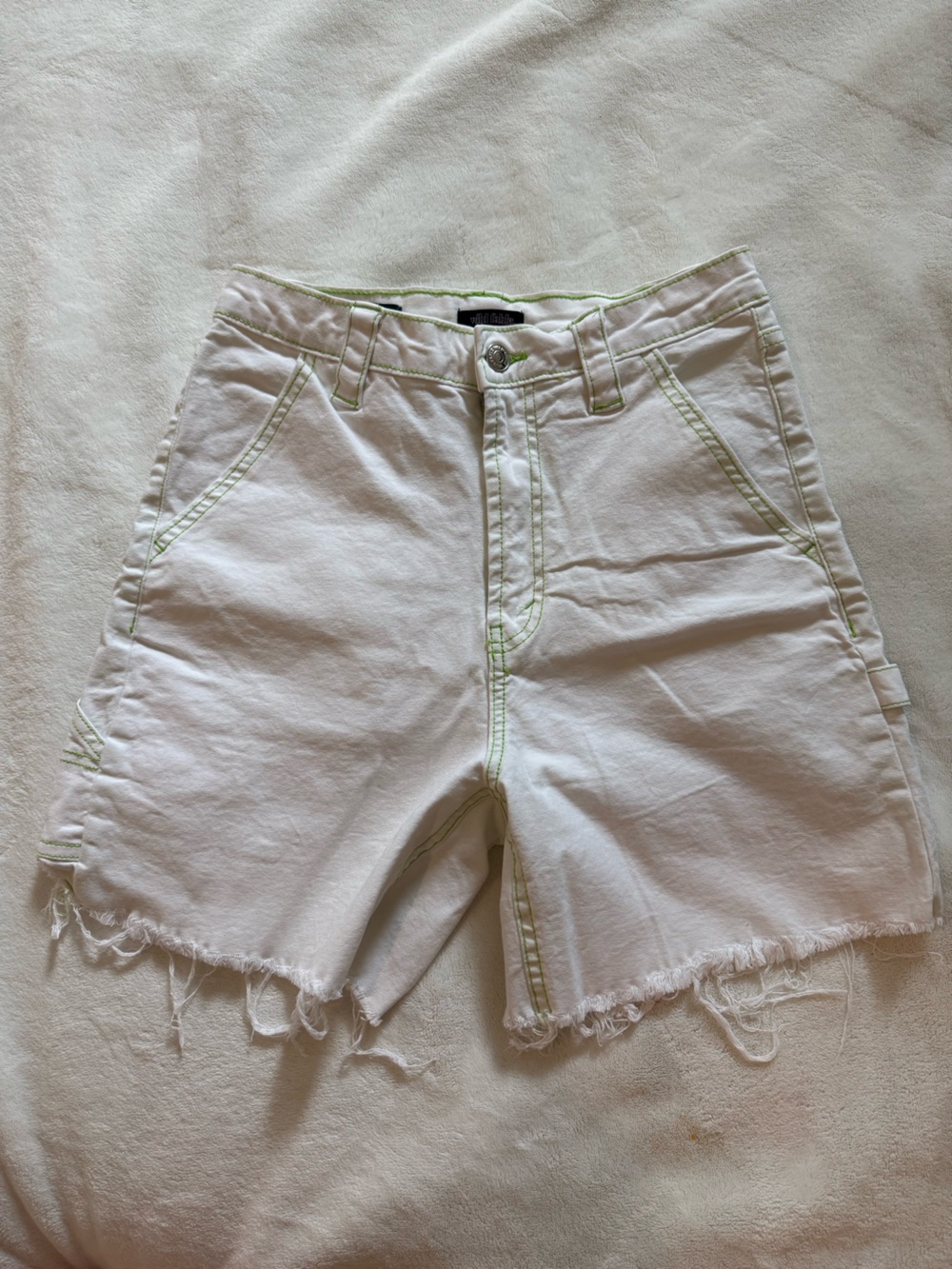 Wild Fable White Denim Cutoff Shorts with Green Contrast Stitching